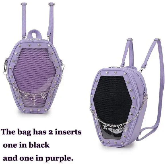 Women Purple Gothic Coffin Shape Fashion Purse Handbags Halloween Shoulder Bag - Picture 6 of 9